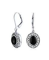 Bling Jewelry Simple Western Style 3.2CT Dyed Black Onyx Dome Oval Bezel Set Lever Back Dangle Earrings For Women .925 Sterling Silver