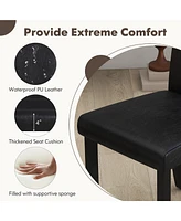 Gymax Dining Chair Set of 4 w/ Acacia Wood Frame & Rubber Legs Padded Backrest Brown