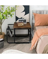 Gymax Nesting Coffee Table Set of 2 Industrial Stackable Side Table w/ Magazine Holder