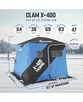 Clam X-400 Portable 8 Ft 4 Person Pop Up Ice Fishing Thermal Hub Shelter Tent