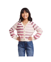 Andy & Evan Big Girls Pink Ombre Striped Cardigan Sweater