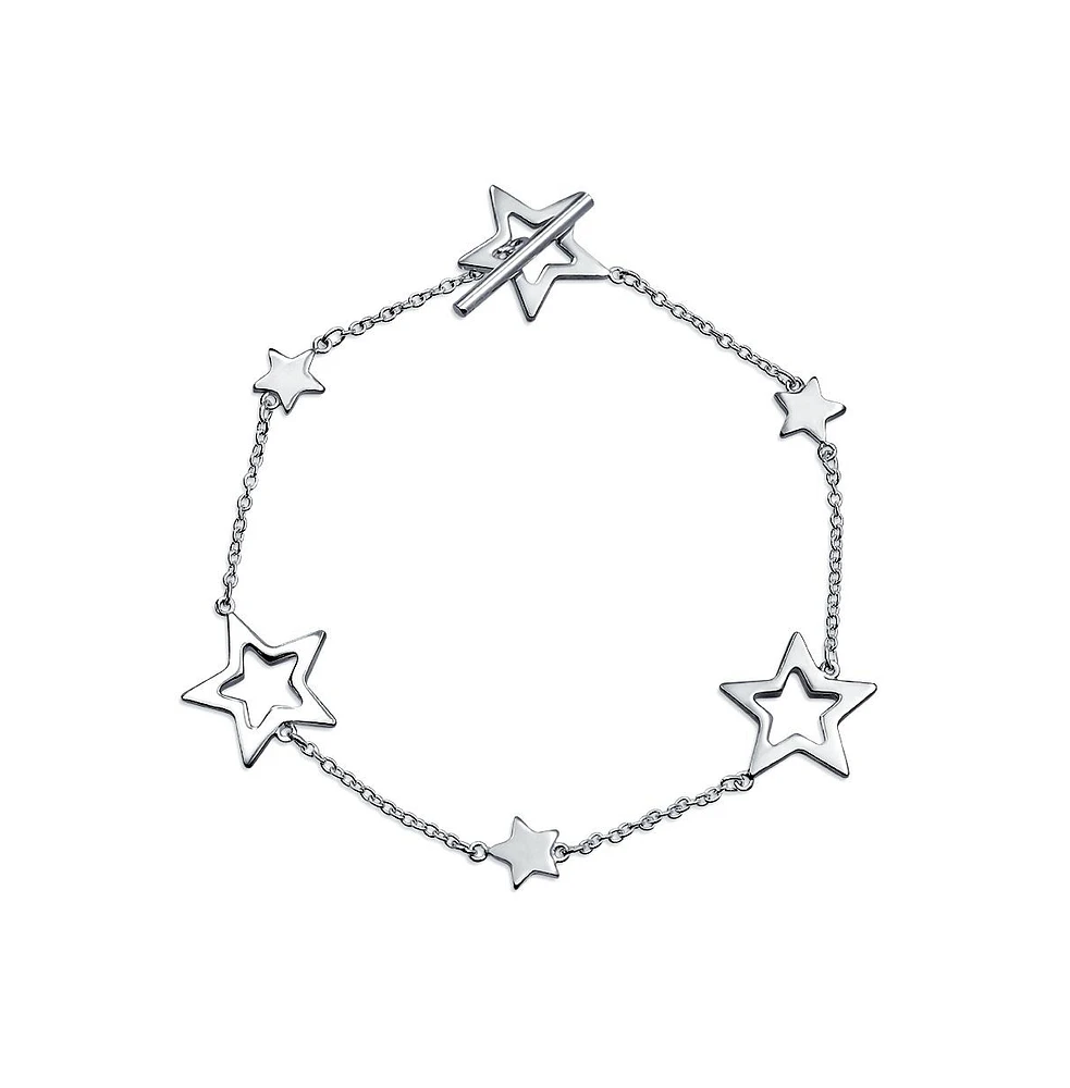 Bling Jewelry Celestial American Usa Patriotic Open Stars Rock Star Bracelet For Women .925 Sterling Silver Toggle Clasp