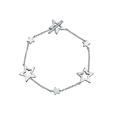 Bling Jewelry Celestial American Usa Patriotic Open Stars Rock Star Bracelet For Women .925 Sterling Silver Toggle Clasp