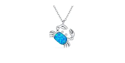 Bling Jewelry Tropical Vacation Nautical Created Opal Beach Sand Crab Dangling Pendant Necklace For Women .925 Sterling Silver