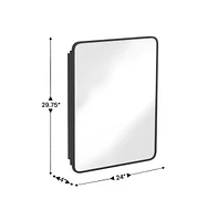 Merrick Lane Glover Reversible Bathroom Wall Medicine Cabinet With Rounded Rectangular Beveled Mirror And Metal Frame Shelves