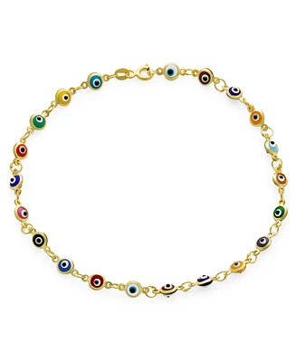 Bling Jewelry Protection Amulet Turkish Multi Color Charm Slender Evil Eyes Anklet Link Ankle Bracelet For Women 14K Yellow Gold Plated .925 Sterling