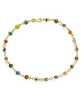 Bling Jewelry Protection Amulet Turkish Multi Color Charm Slender Evil Eyes Anklet Link Ankle Bracelet 14K Yellow Gold Plated .925 Sterling Silver 9 I