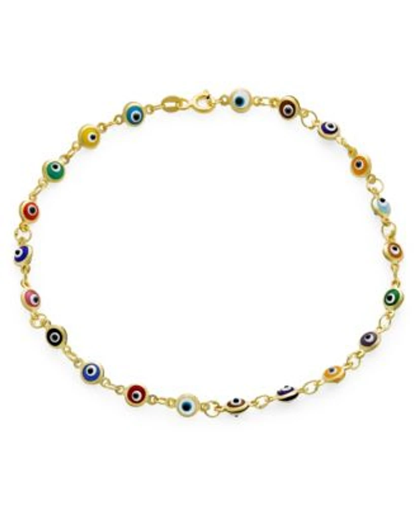 Bling Jewelry Protection Amulet Turkish Multi Color Charm Slender Evil Eyes Anklet Link Ankle Bracelet 14k Yellow Gold Plated .925 Sterling Silver 9 Inch