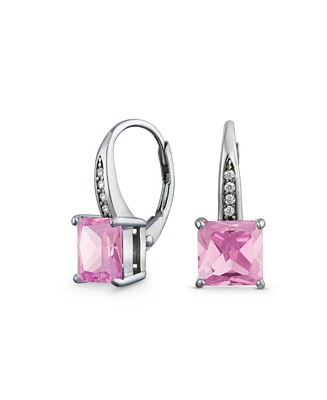 Bling Jewelry Holiday Classic Solitaire Cubic Zirconia Princess Cut Square Pave Cz Drop Lever back Earrings .925 Sterling Silver