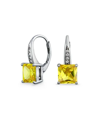 Bling Jewelry Holiday Classic Solitaire Cubic Zirconia Princess Cut Square Pave Cz Drop Lever back Earrings .925 Sterling Silver