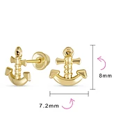 Bling Jewelry Petite Small Tropical Beach Vacation Honeymoon Simple Nautical Boat Anchor Screw Back Stud Earrings For Women Yellow 14K Gold