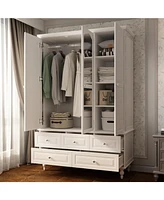 Famapy Brown Paint Big Wardrobe Armoires With Mirror,Drawers,Shelves