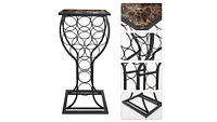 Kings Brand Furniture Freestanding Floor Wine Rack Stand, Mini Bar Table Storage & Display Holder, That Holds 11 Bottles, Marble Finish Top (Bru