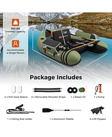 Sugift Inflatable Fishing Float Tube with Pump Storage Pockets and Fish Ruler-Green