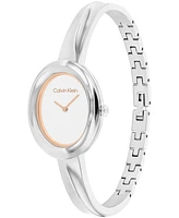 Calvin Klein Women Twisted Bezel Silver Stainless Steel Bracelet Watch 24mm