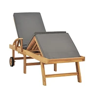 vidaXL Sun Lounger with Cushion Solid Teak Wood Dark Gray