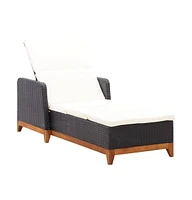 vidaXL Sun Lounger Poly Rattan and Solid Acacia Wood Black