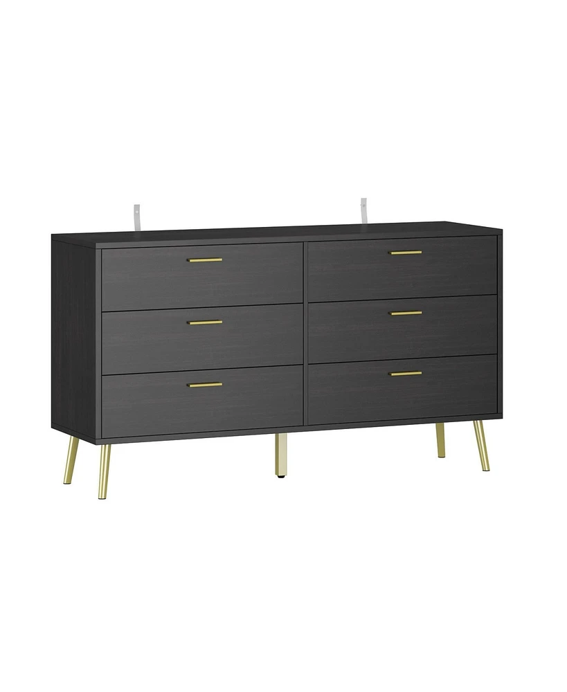 Homsee Black Wood Dresser Chest of Drawer With 6 Drawers