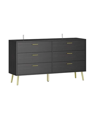 Homsee Black Wood Dresser Chest of Drawer With 6 Drawers