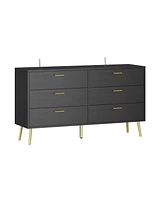 Homsee Black Wood Dresser Chest of Drawer With 6 Drawers