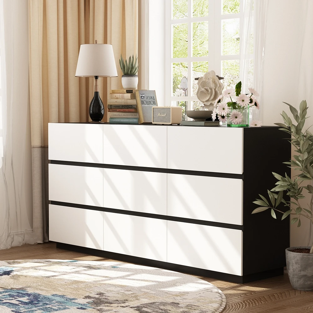 Homsee Black and White Wooden Accent Storage Cabinet with 9-Drawers