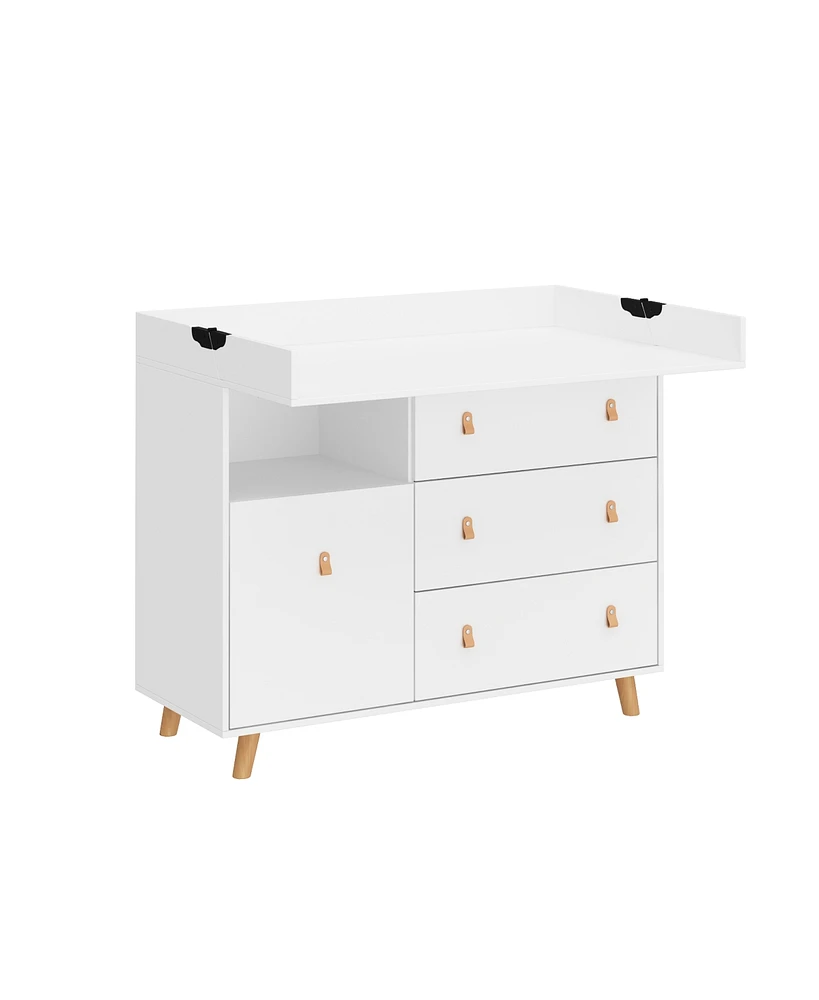 Homsee White Wooden Storage Cabinet with 4-Drawer and Open Shelf