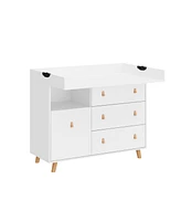 Homsee White Wooden Storage Cabinet with 4-Drawer and Open Shelf