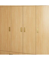 Famapy Brown Wood 8-Door Big Wardrobe Armoires with Hanging Rod,2-Drawers