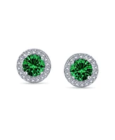 Bling Jewelry Pink Blue Green Purple 1CT Cubic Zirconia Round Circle Halo Solitaire Stud Earrings Rose Gold .925 Sterling Silver