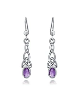 Bling Jewelry Natural Amethyst Celtic Irish Love Knot Work Purple Oval Bezel Set Fish Hook Dangle Earrings .925 Sterling Silver