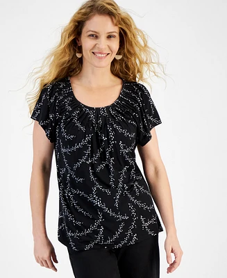 Style & Co Women's Printed Pleated Scoop-Neck Top, Created for Macy's