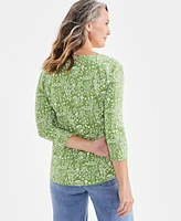 Style & Co Petite Dainty Flower Printed Cotton Top, Created for Macy's