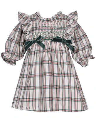 Bonnie Baby Girls Three Quarter Sleeved Plaid Dress