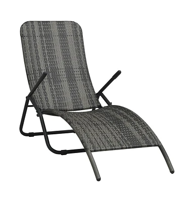 vidaXL Folding Sun Lounger Poly Rattan Gray