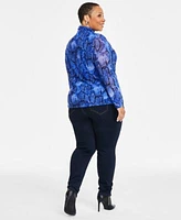 I.N.C. International Concepts Plus Size Mesh Turtleneck Skinny Leg Denim Jeans Exclusively At Macys