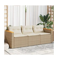 vidaXL Patio Sofa with Cushions 3-Seater Beige Poly Rattan