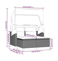 vidaXL Patio Sofa 2-Seater with Canopy and Stools Poly Rattan