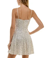 City Studios Women's Sequin & Pearl Cowlneck Dress