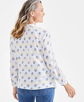 Style & Co Petite Printed Button-Front Long-Sleeve Top, Created for Macy's