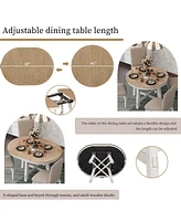 Slickblue Farmhouse Round Extendable Dining Table with 16-Inch Leaf for Rustic Wood Kitchen Dining