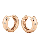 Bling Jewelry Zig Zag Bezel Set Cubic Zirconia Wide Kpop Huggie Hoop Earrings For Women For Rose Gold Plated .925 Sterling Silver