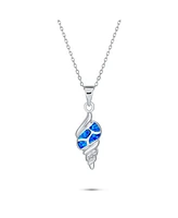 Bling Jewelry Vacation Blue Created Opal Inlay Nautical Tropical Beach Sand Conch Sea Shell Pendant Necklace For Women .925 Sterling Silver