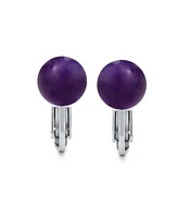 Bling Jewelry Natural Purple Amethyst Round Ball Stud Clip On Earrings For Women Non Piercing .925 Sterling Silver