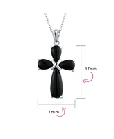 Bling Jewelry Timeless Fashion Cabochons Natural Black Onyx Cross Pendant Necklace For Women .925 Sterling Silver With Chain