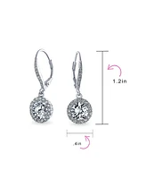 Bling Jewelry 3Ct Cubic Zirconia Round Solitaire Cz Halo Dangle Drop Lever back Earrings For Women .925 Sterling Silver