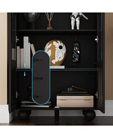 Famapy White Wood 5-Shelf Standard Bookcase with Ball-Shape Legs