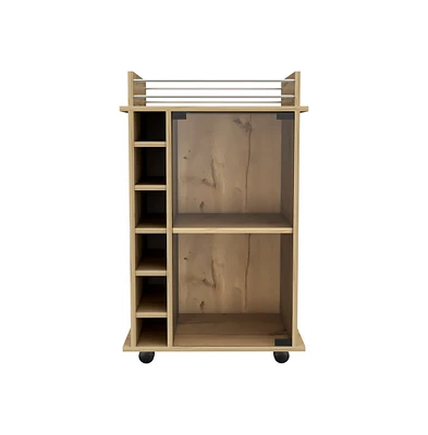 Huali Bar Cart, Glass Door, Four Casters, Two Shelves