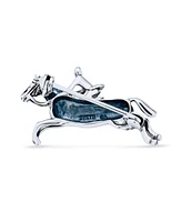 Bling Jewelry Western Cowgirl Equine Equestrian Riding Jumping Thoroughbred Horses Brooch Pin For Women Oxidized .925 Sterling Silver