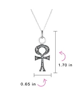 Bling Jewelry Unisex Religious Egyptian Hieroglyphs Key To Life Egyptian Ankh Cross Pendant Necklace For Women Oxidized .925 Sterling Silver