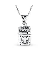 Bling Jewelry Religious Christian Ichthys Jesus Cross Prayer Box Locket Memorial Momenta Holder Necklace For Women Sterling Silver